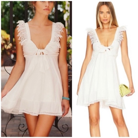 Peixoto Farrah Tie Front Plunging Mini Dress in White - Picture 1 of 13